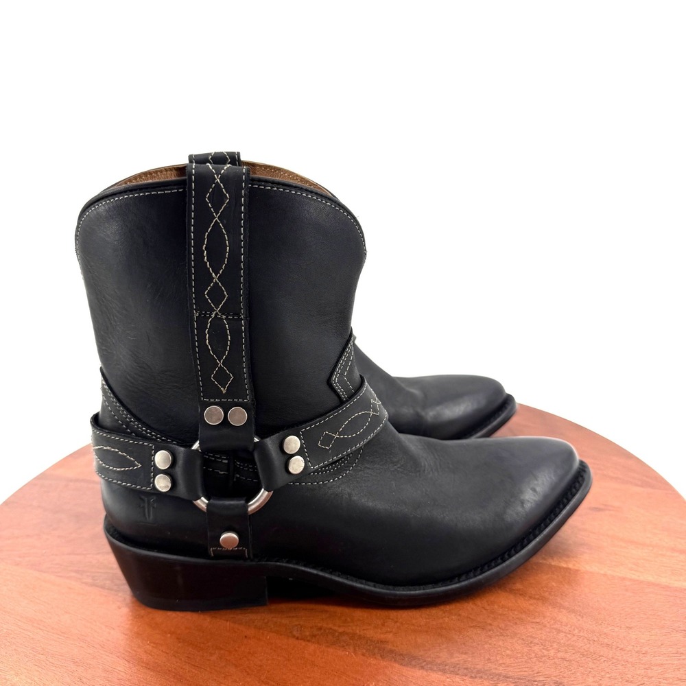 Frye BIlly Short Harness Boot Black Leather Pointed Toe Moto Western Women 8.5 B